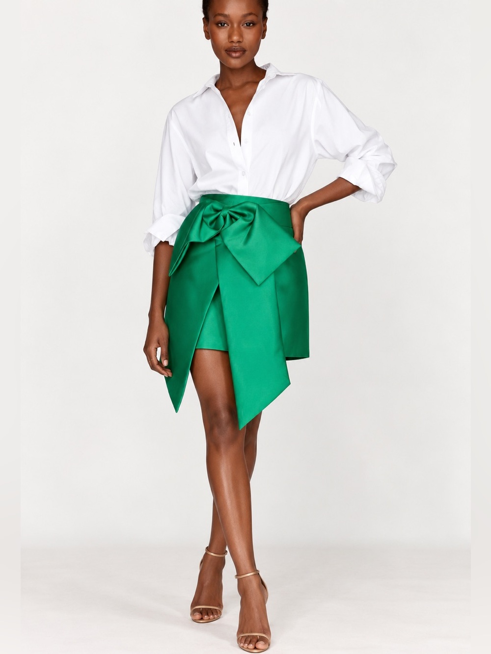 NWT Antonio Melani Antoinette Green Mikado Bow Mini A-Line Skirt Sz 0